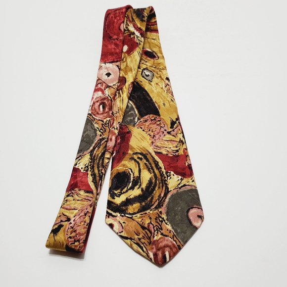 Henri Christian Necktie Red & Tan Abstract Pattern Silk Neck Tie 54x3.5" - Picture 2 of 5